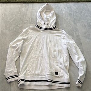 Old Navy  Hooded Sweatshirt White/ Black Stripes  long sleeve Unisex  men’s sz M